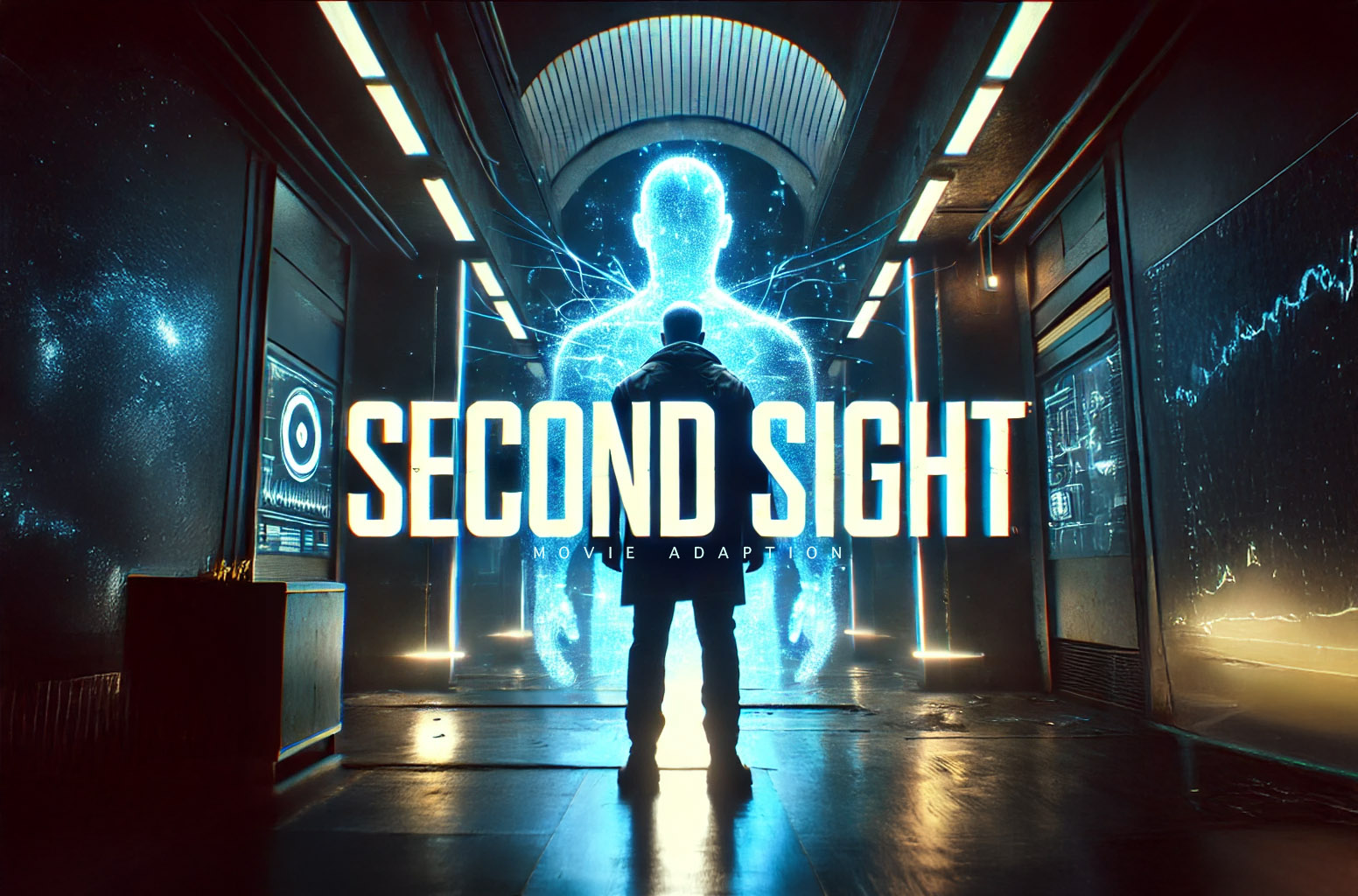 Back of a man at a concert. Hes wearing a beanie hat and a baggy denim jacket with studs. Photo with a purple hue